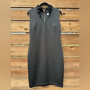 Calvin Klein Black Ruffle Neck Midi Cocktail Dress